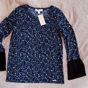 MICHAEL KORS Ruffle Bell Sleeve Leaf Print Blouse